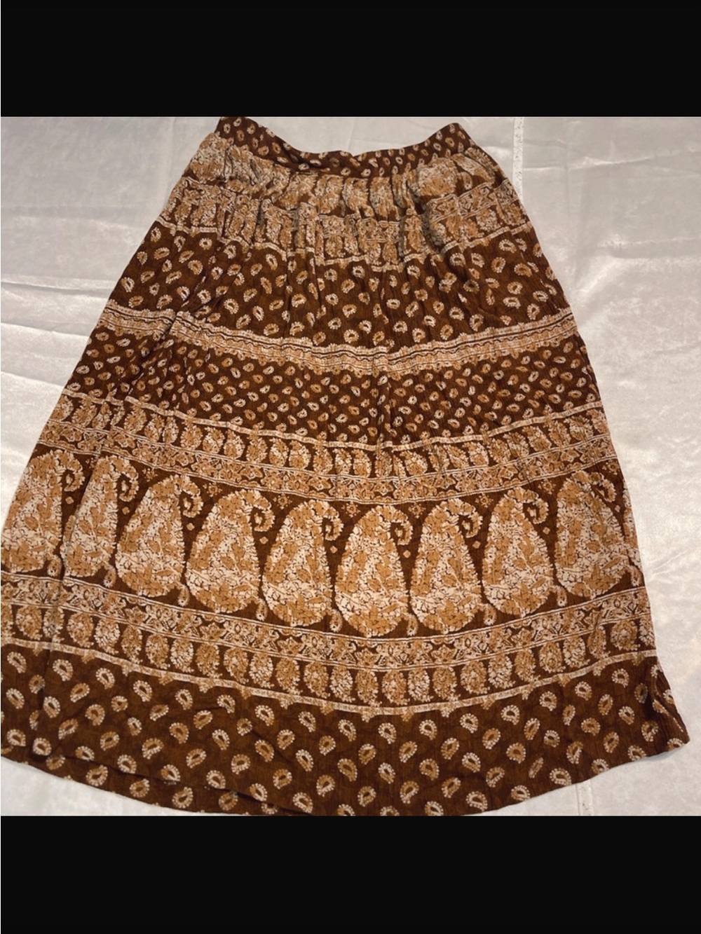 Tiered Brown and Cream Maxi Skirt with All-Over Print